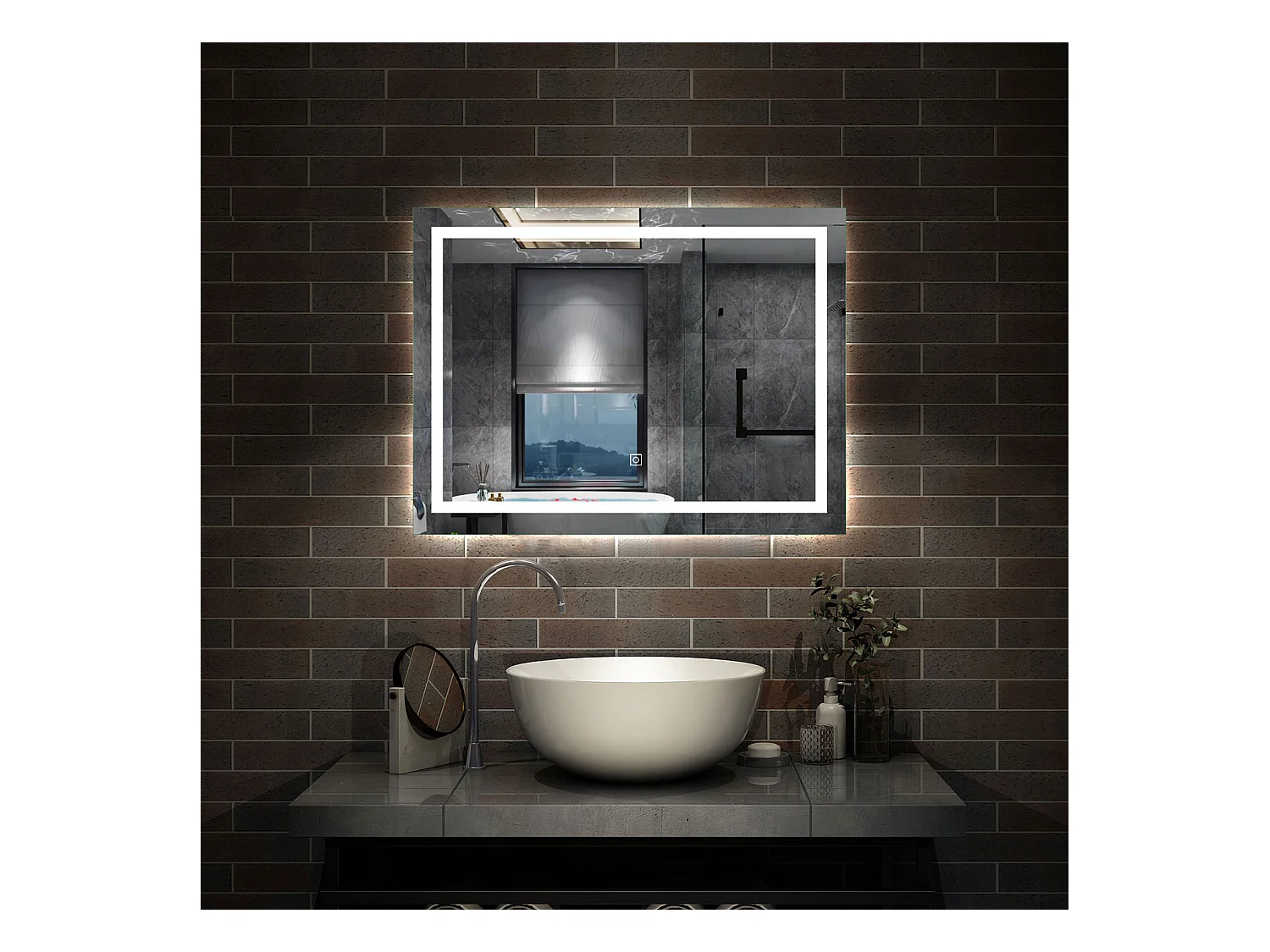 AICA Miroir Salle de Bain Lumineux Anti-buée, et éclairage 80 x 60cm Dimmable, Mémoire, CE // IP44 HD Verre Miroir-Mural