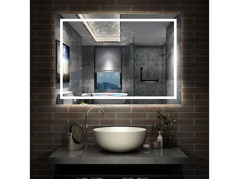 AICA Miroir Salle de Bain Lumineux Anti-buée, et éclairage 110 x 80cm Dimmable, Mémoire, CE // IP44 HD Verre Miroir-Mural