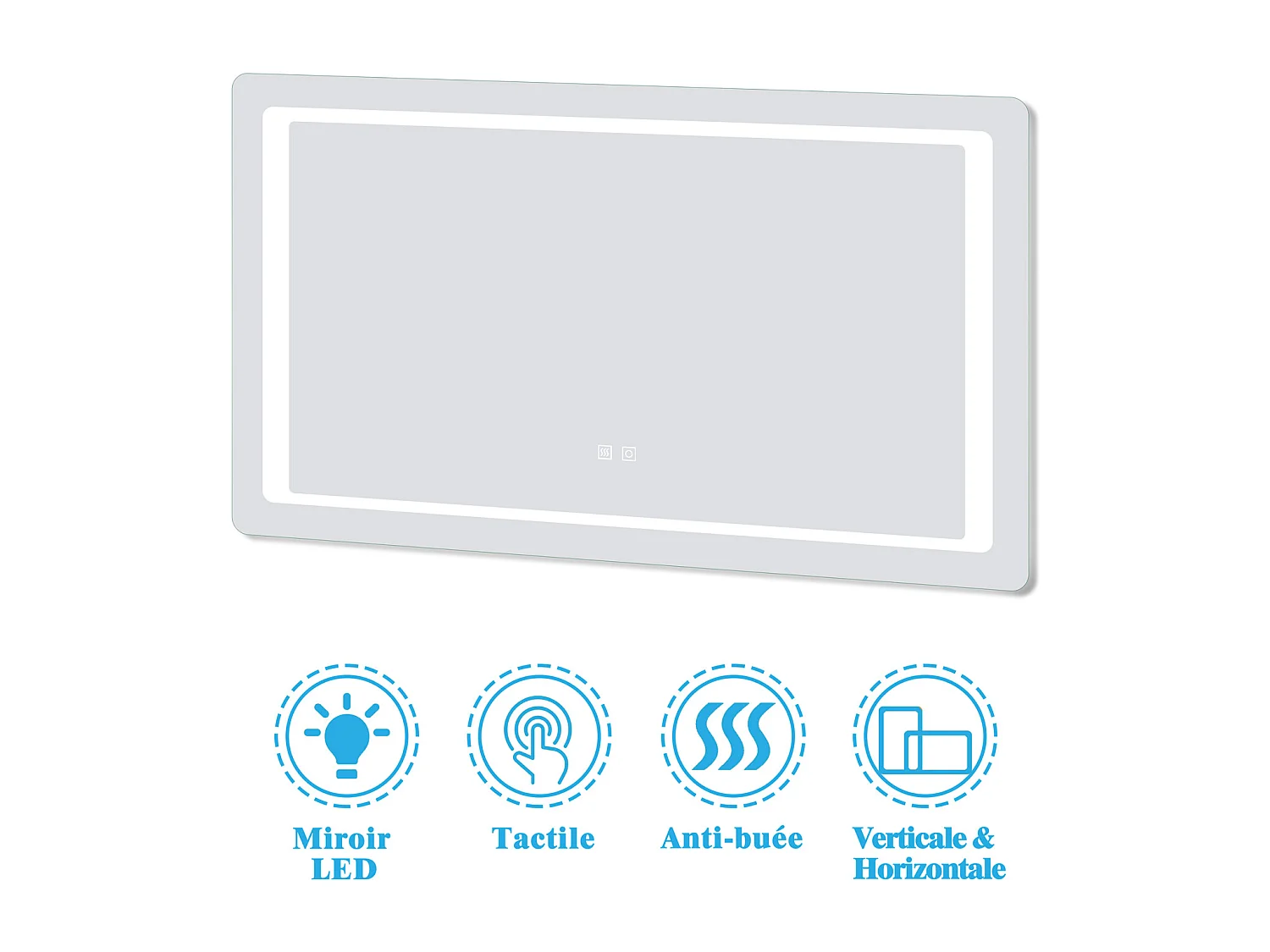 AICA Miroir lumineux à LED 120x70cm, Dimmable et Mémoire, Anti-Buée, Miroir de salle de bain