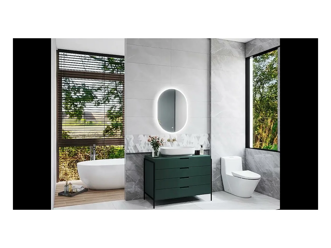 AICA Miroir de salle de bain ovale 60x100cm, mémoire et dimmable et anti-buée, IP44, CE // IP44