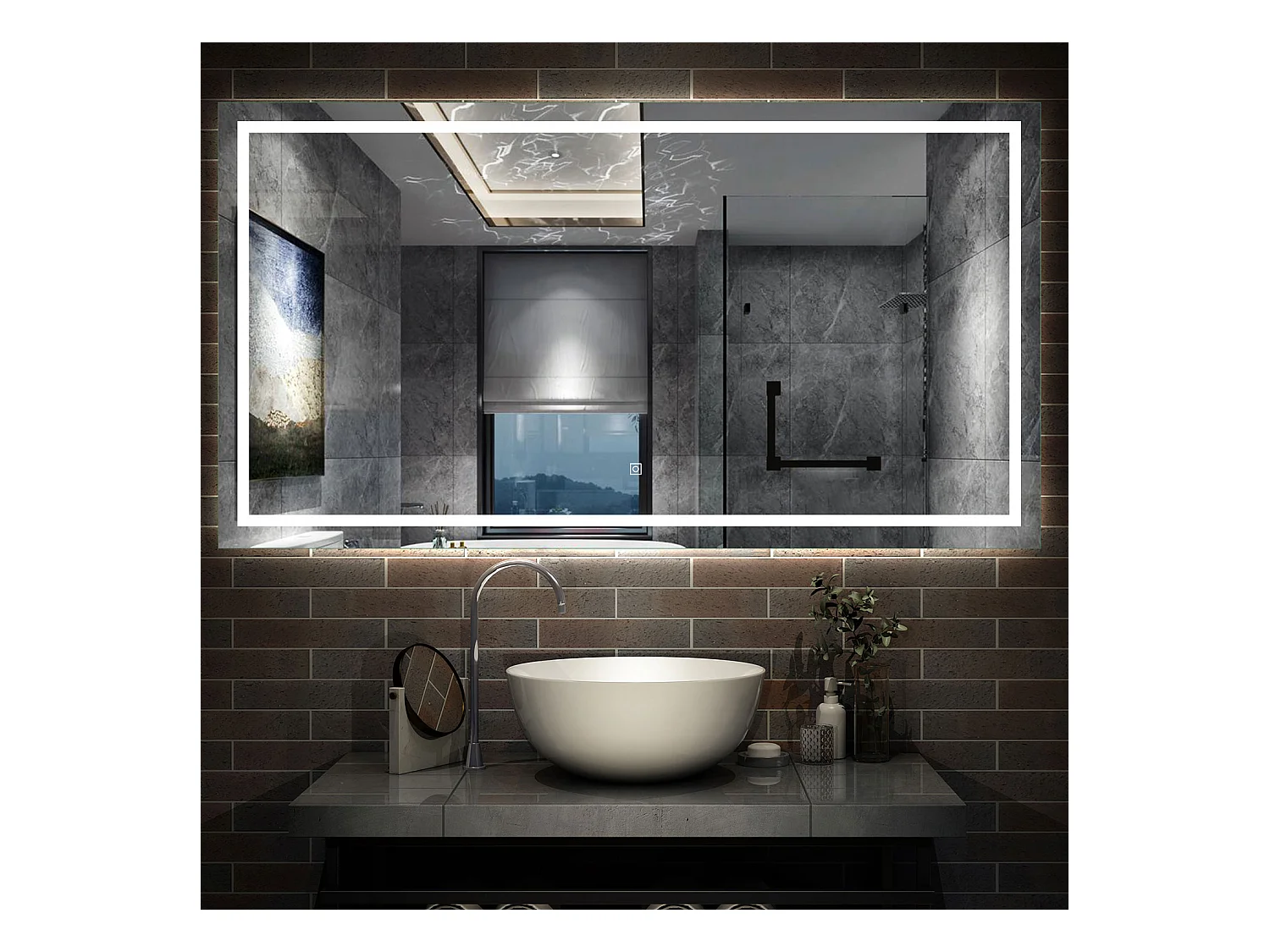 AICA Miroir Salle de Bain Lumineux Anti-buée, et éclairage 140 x 70cm Dimmable, Mémoire, CE // IP44 HD Verre Miroir-Mural