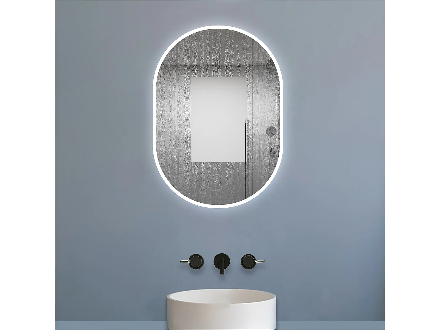 AICA Miroir salle de bain Ovale Lumineux 45x75cm 3 Colours et Dimmable et Mémoire et Anti-Buée, IP44 HD Verre Miroir-Mural