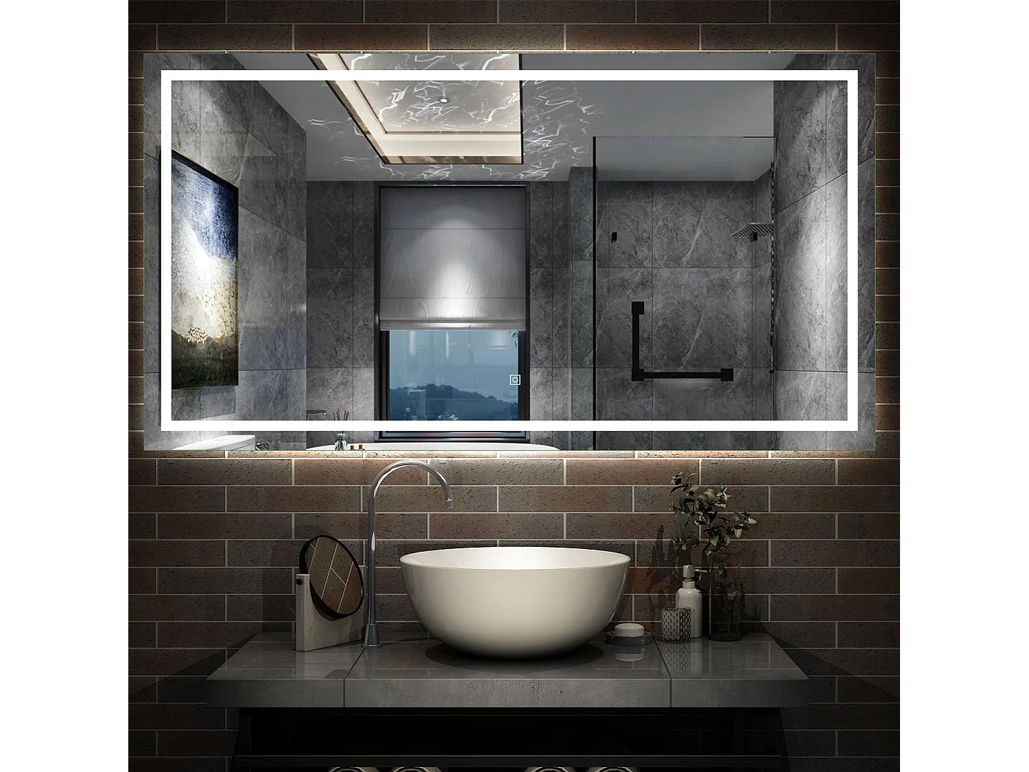 AICA Miroir Salle de Bain Lumineux Anti-buée, et éclairage 140 x 80cm Dimmable, Mémoire, CE // IP44 HD Verre Miroir-Mural