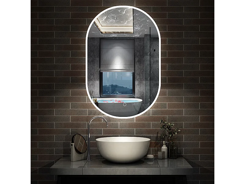 AICA Miroir de salle de bain ovale 60x80cm, mémoire et dimmable et anti-buée, IP44, CE // IP44