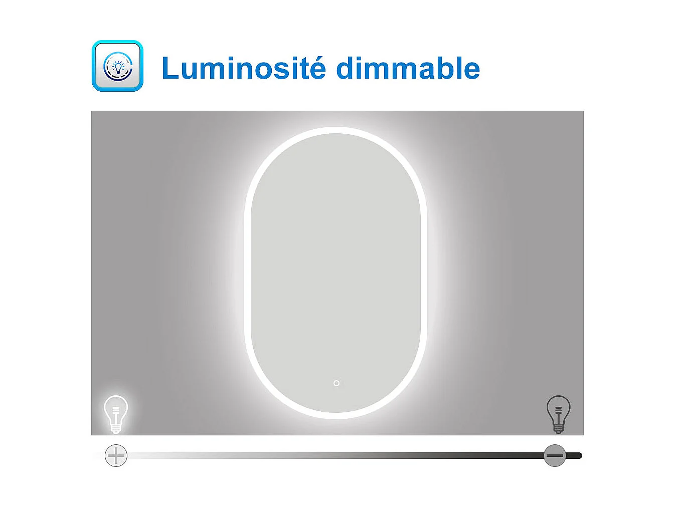 AICA Miroir de salle de bain ovale 60x80cm, mémoire et dimmable et anti-buée, IP44, CE // IP44