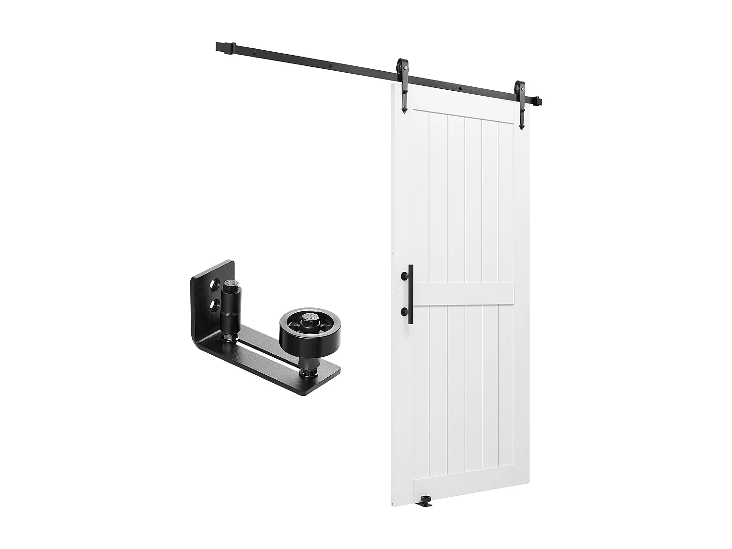 Porte de Grange Coulissante SucceBuy, 91.4 x 213.4 cm, Panneau MDF, Kit de Porte Coulissante avec Kit Quincaillerie, Surface en PVC Imperméable