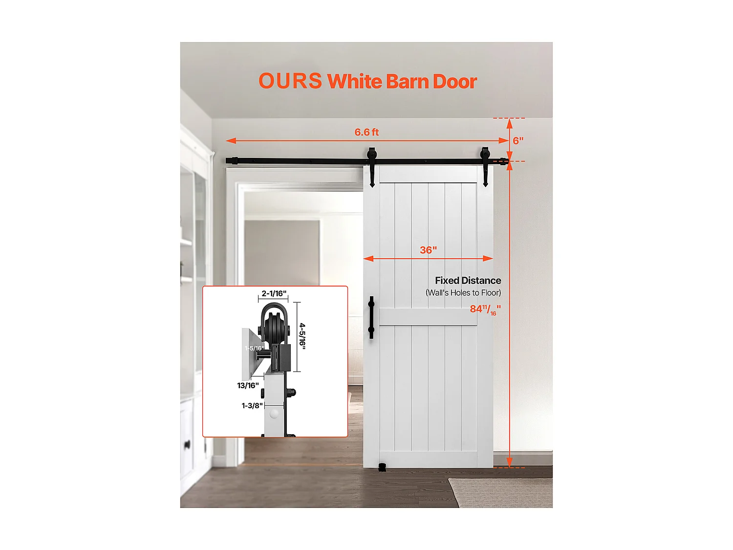 Porte de Grange Coulissante SucceBuy, 91.4 x 213.4 cm, Panneau MDF, Kit de Porte Coulissante avec Kit Quincaillerie, Surface en PVC Imperméable