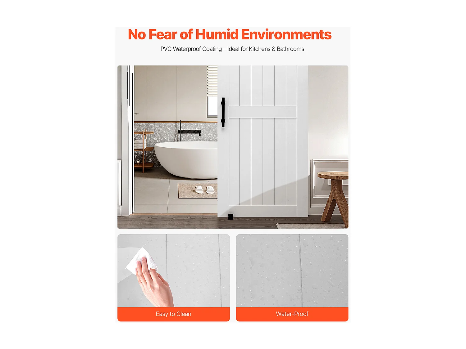 Porte de Grange Coulissante SucceBuy, 91.4 x 213.4 cm, Panneau MDF, Kit de Porte Coulissante avec Kit Quincaillerie, Surface en PVC Imperméable