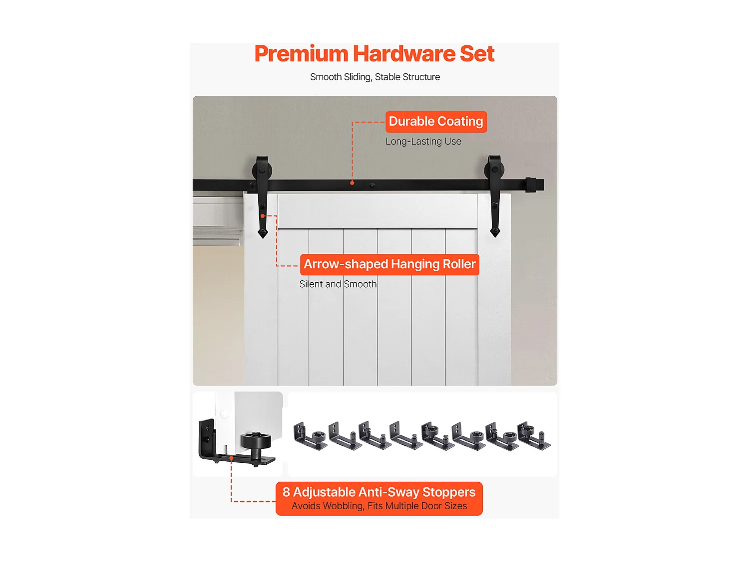 Porte de Grange Coulissante SucceBuy, 91.4 x 213.4 cm, Panneau MDF, Kit de Porte Coulissante avec Kit Quincaillerie, Surface en PVC Imperméable