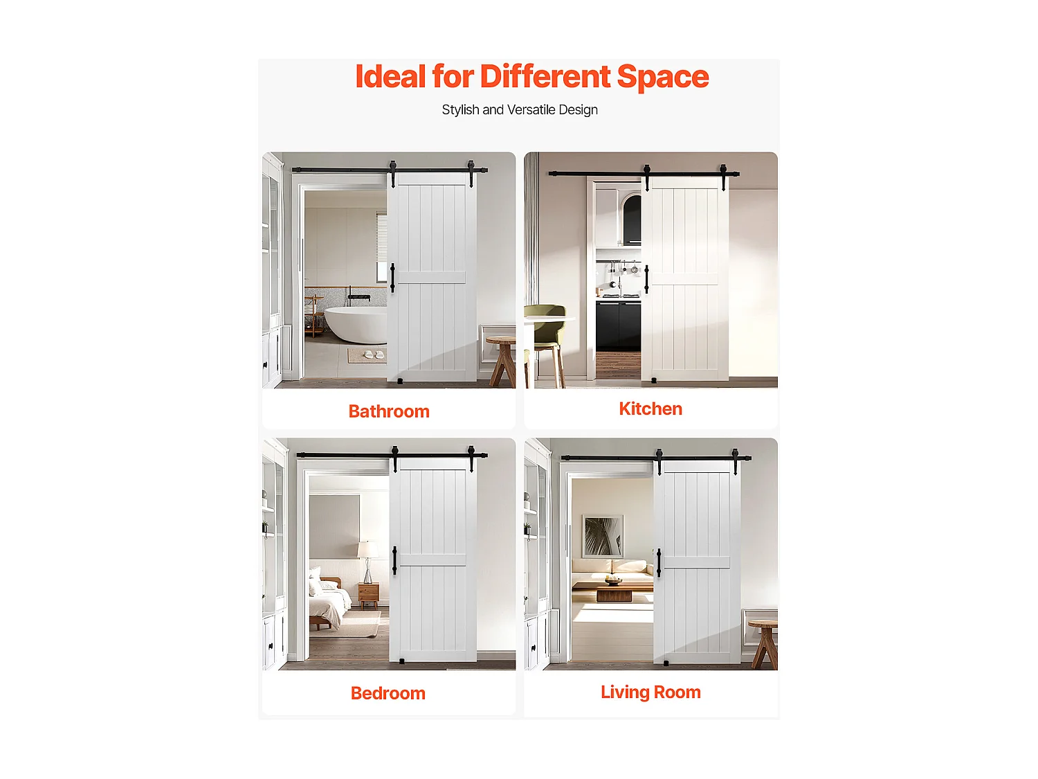 Porte de Grange Coulissante SucceBuy, 91.4 x 213.4 cm, Panneau MDF, Kit de Porte Coulissante avec Kit Quincaillerie, Surface en PVC Imperméable