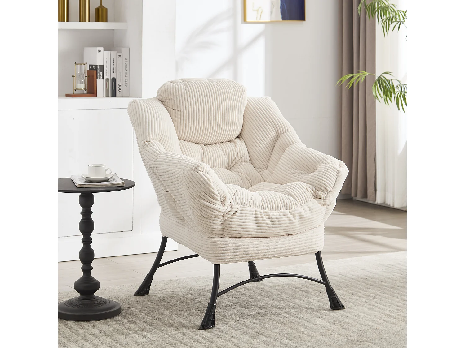 Fauteuil met armleuningen, zijvakken, voetsteunen, wit