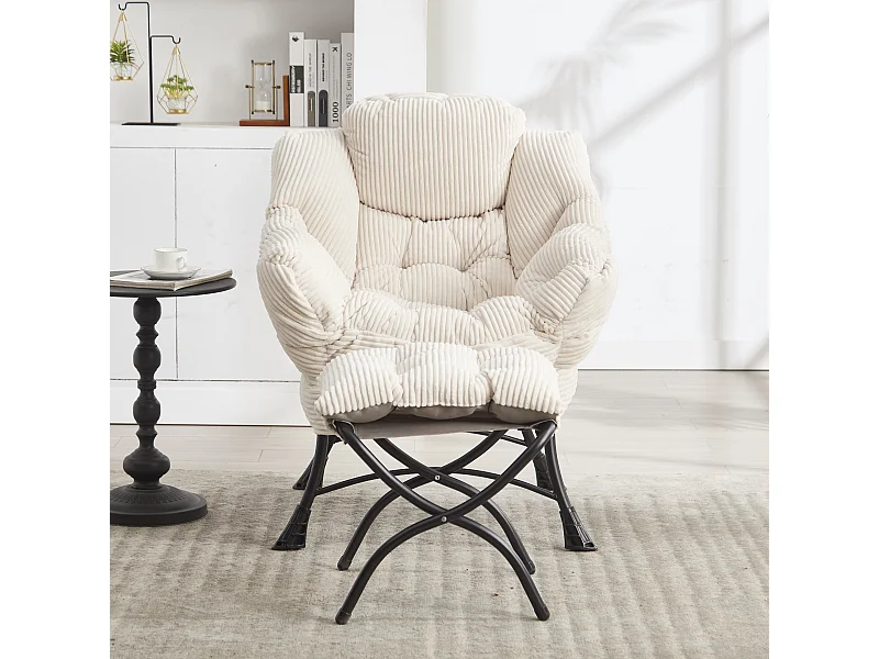 Fauteuil avec accoudoirs, poches latérales, repose-pieds, blanc