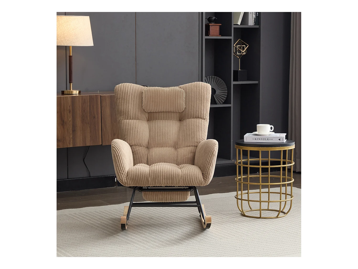 Fauteuil à bascule, fauteuil à dossier haut avec coussin dissimulé, marron
