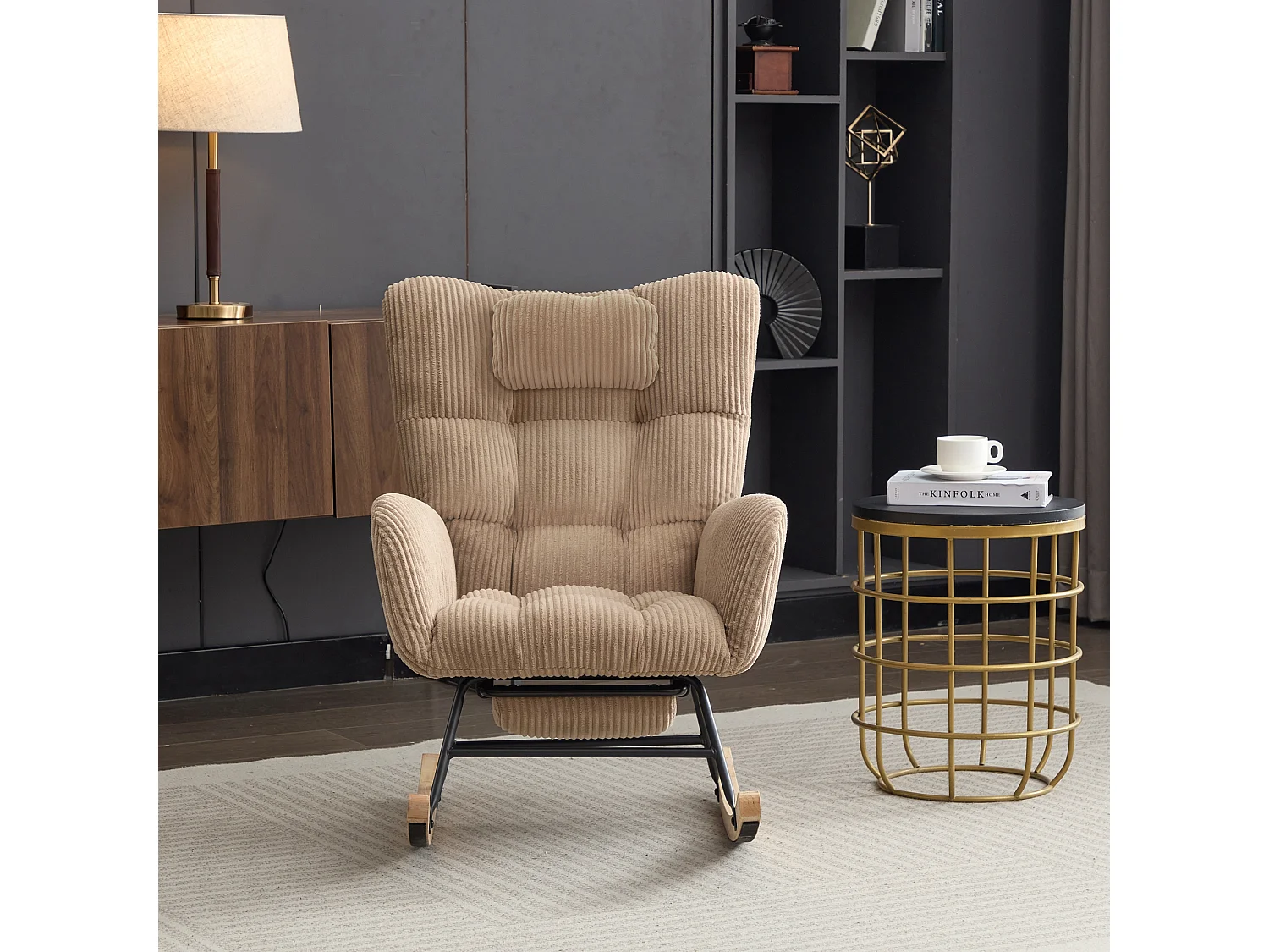 Fauteuil à bascule, fauteuil à dossier haut avec coussin dissimulé, marron