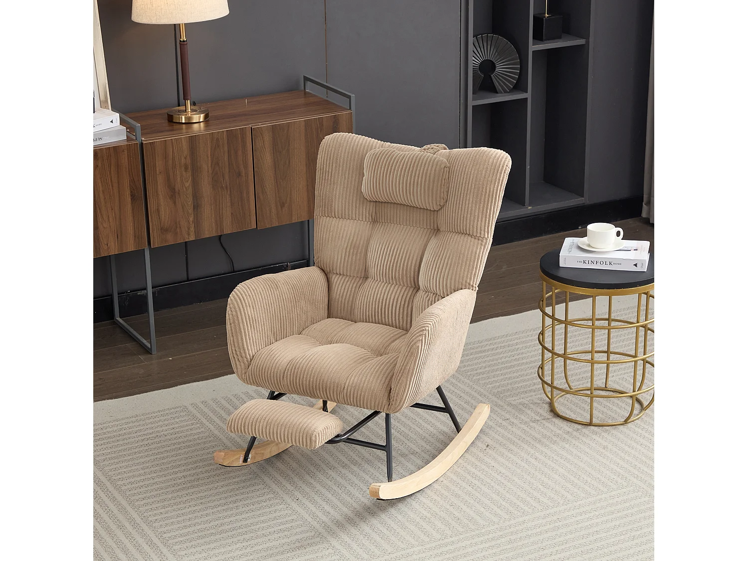 Fauteuil à bascule, fauteuil à dossier haut avec coussin dissimulé, marron