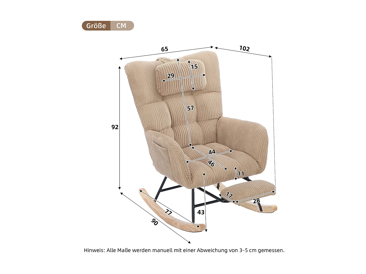 Fauteuil à bascule, fauteuil à dossier haut avec coussin dissimulé, marron