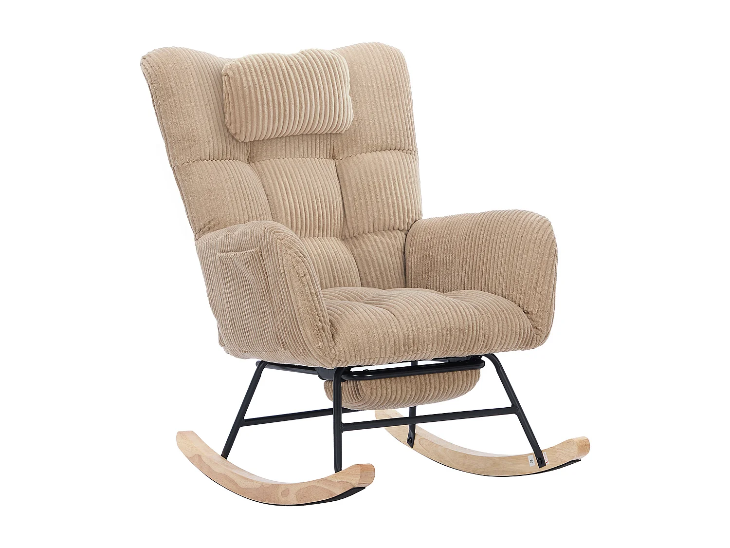 Fauteuil à bascule, fauteuil à dossier haut avec coussin dissimulé, marron