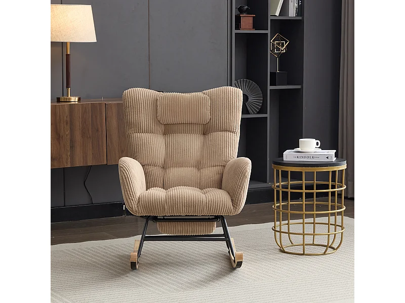 Fauteuil à bascule, fauteuil à dossier haut avec coussin dissimulé, marron