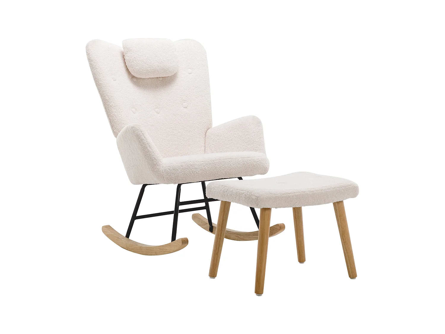 Sillón mecedora cómodo, oso de peluche, con reposacabezas y reposapiés, blanco