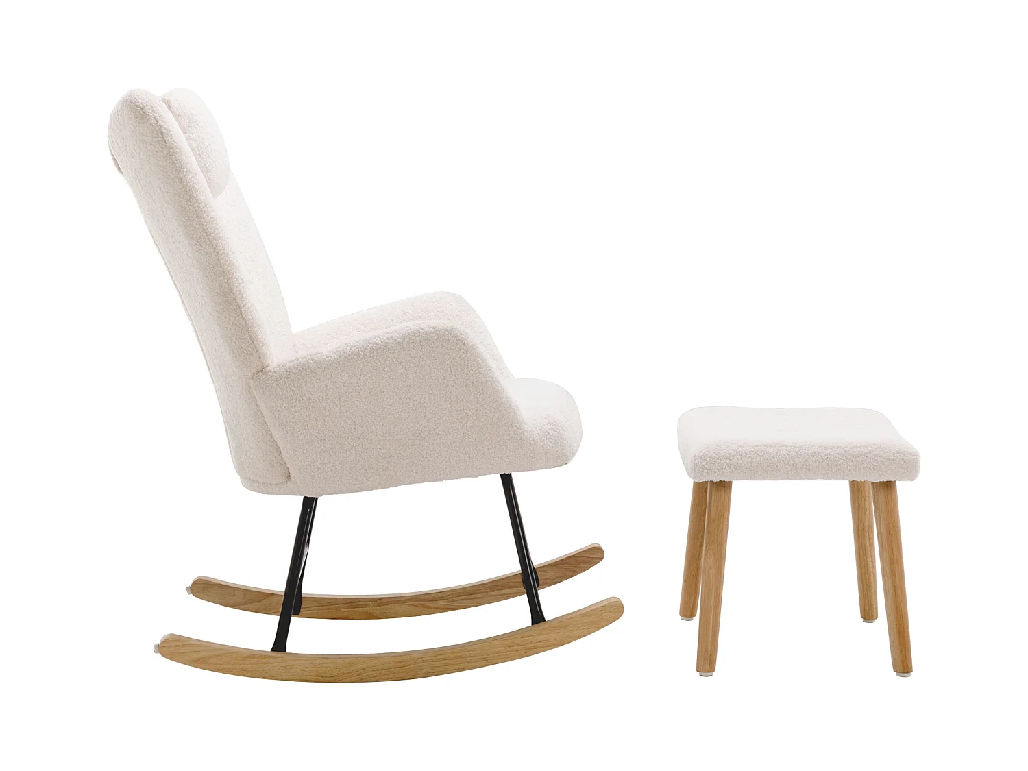 Sillón mecedora cómodo, oso de peluche, con reposacabezas y reposapiés, blanco