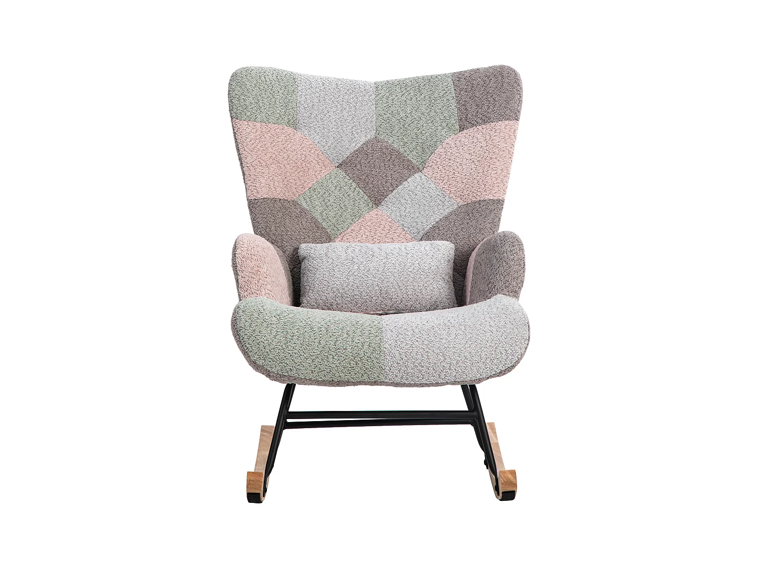 Fauteuil à bascule coloré, avec un repose-pieds et un coussin lombaire, bois d'hévéa, multicolore