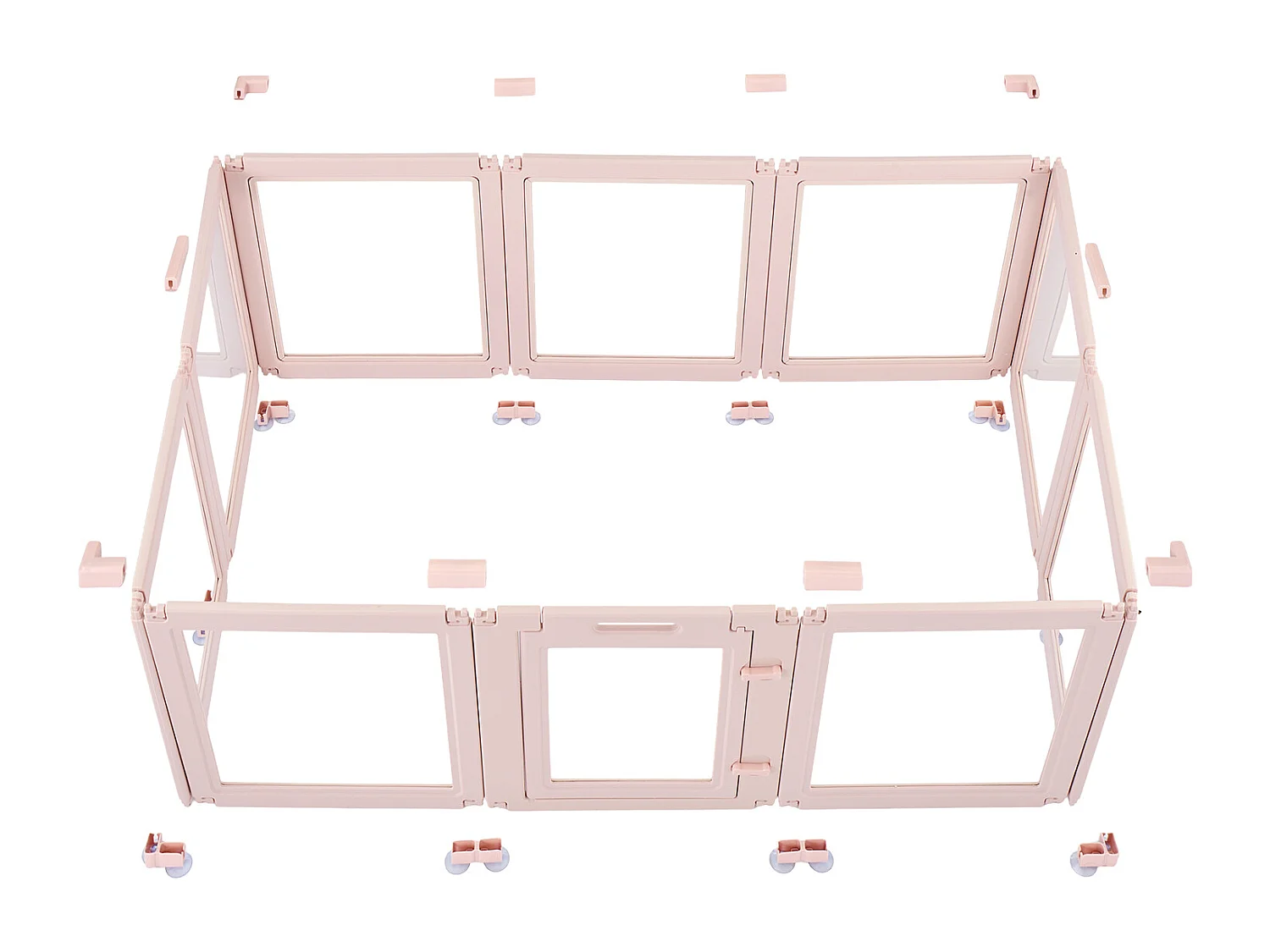 Parc de Mise Bas pour Chien SucceBuy , 154 x 100 x 60 cm, Caisse de Mise Bas pour Chiots, avec Fenêtres Transparentes et Serrure, Cadre Rose Clair