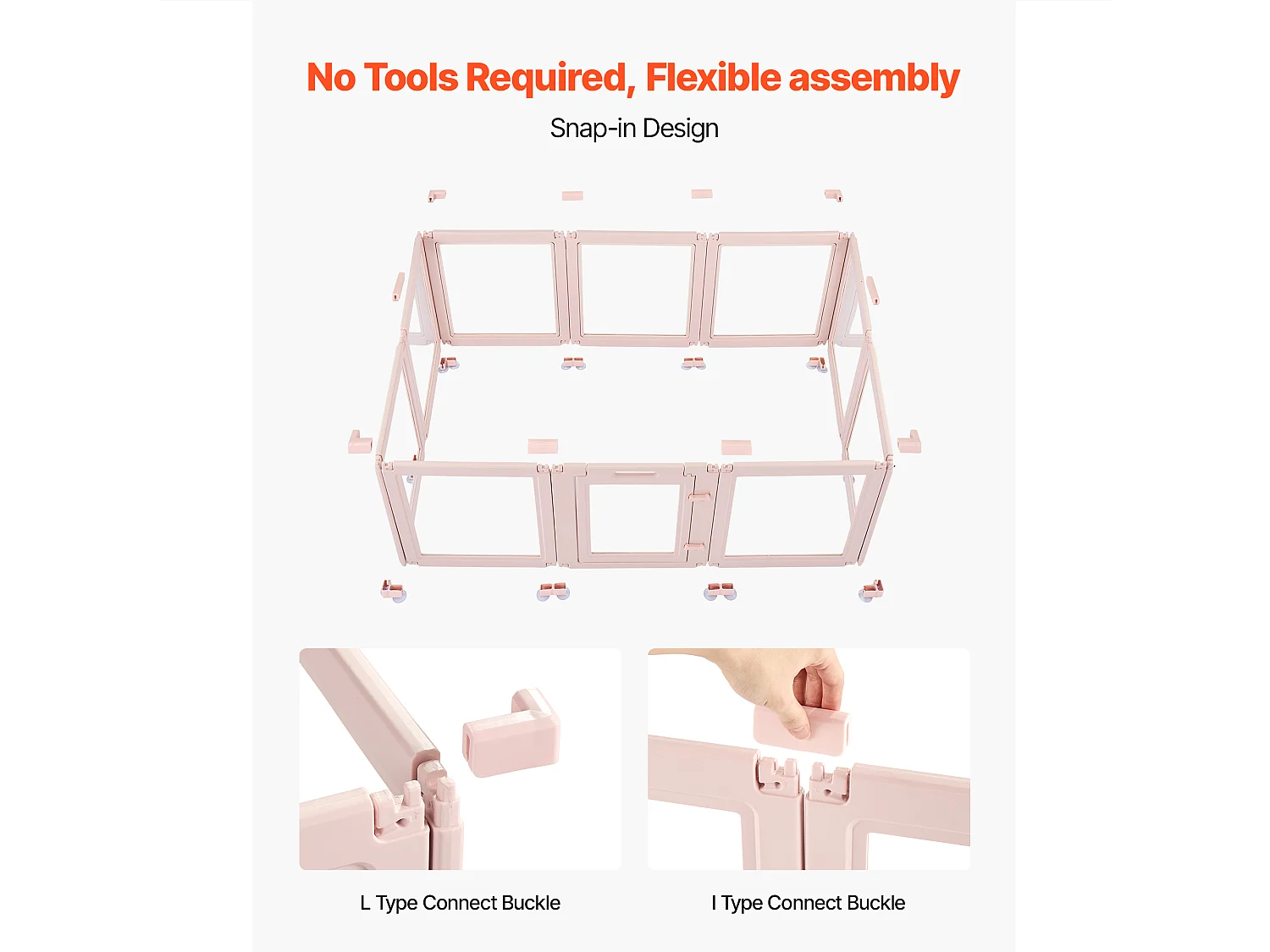 Parc de Mise Bas pour Chien SucceBuy , 154 x 100 x 60 cm, Caisse de Mise Bas pour Chiots, avec Fenêtres Transparentes et Serrure, Cadre Rose Clair