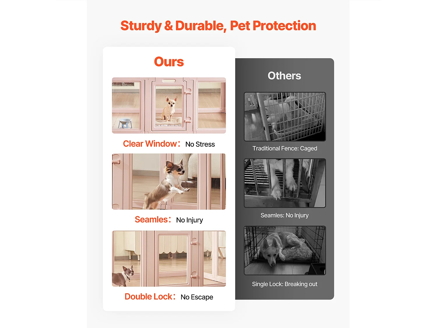 Parc de Mise Bas pour Chien SucceBuy , 154 x 100 x 60 cm, Caisse de Mise Bas pour Chiots, avec Fenêtres Transparentes et Serrure, Cadre Rose Clair