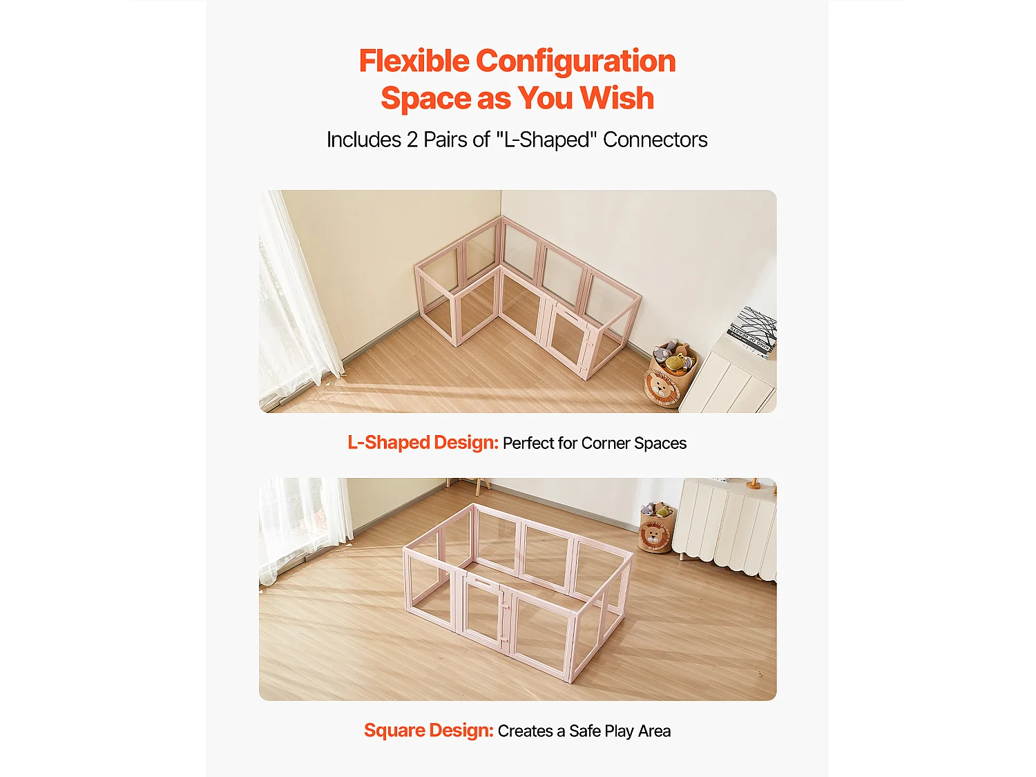 Parc de Mise Bas pour Chien SucceBuy , 154 x 100 x 60 cm, Caisse de Mise Bas pour Chiots, avec Fenêtres Transparentes et Serrure, Cadre Rose Clair