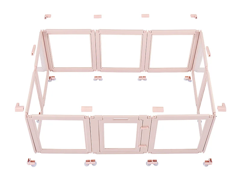 Parc de Mise Bas pour Chien SucceBuy , 154 x 100 x 60 cm, Caisse de Mise Bas pour Chiots, avec Fenêtres Transparentes et Serrure, Cadre Rose Clair