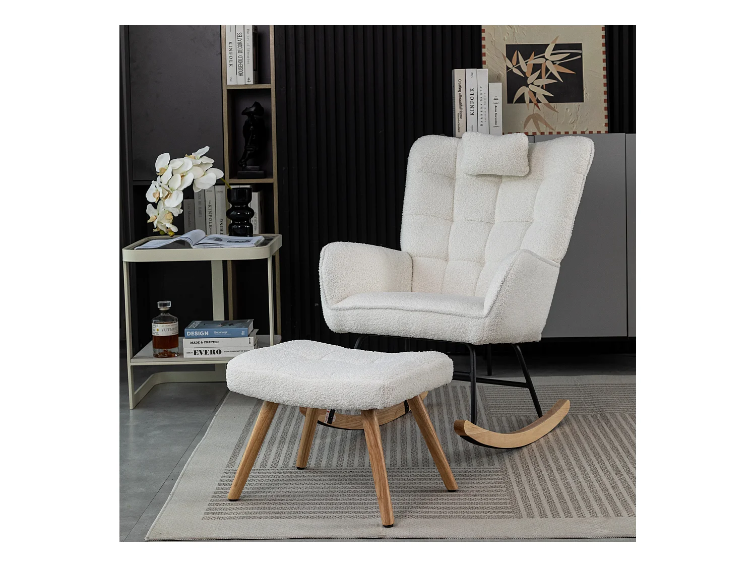 Poltrona de balanço branca, design ergonómico, base em borracha robusta, branca