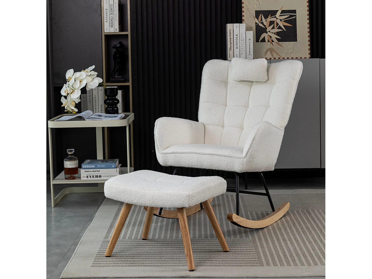 Poltrona de balanço branca, design ergonómico, base em borracha robusta, branca