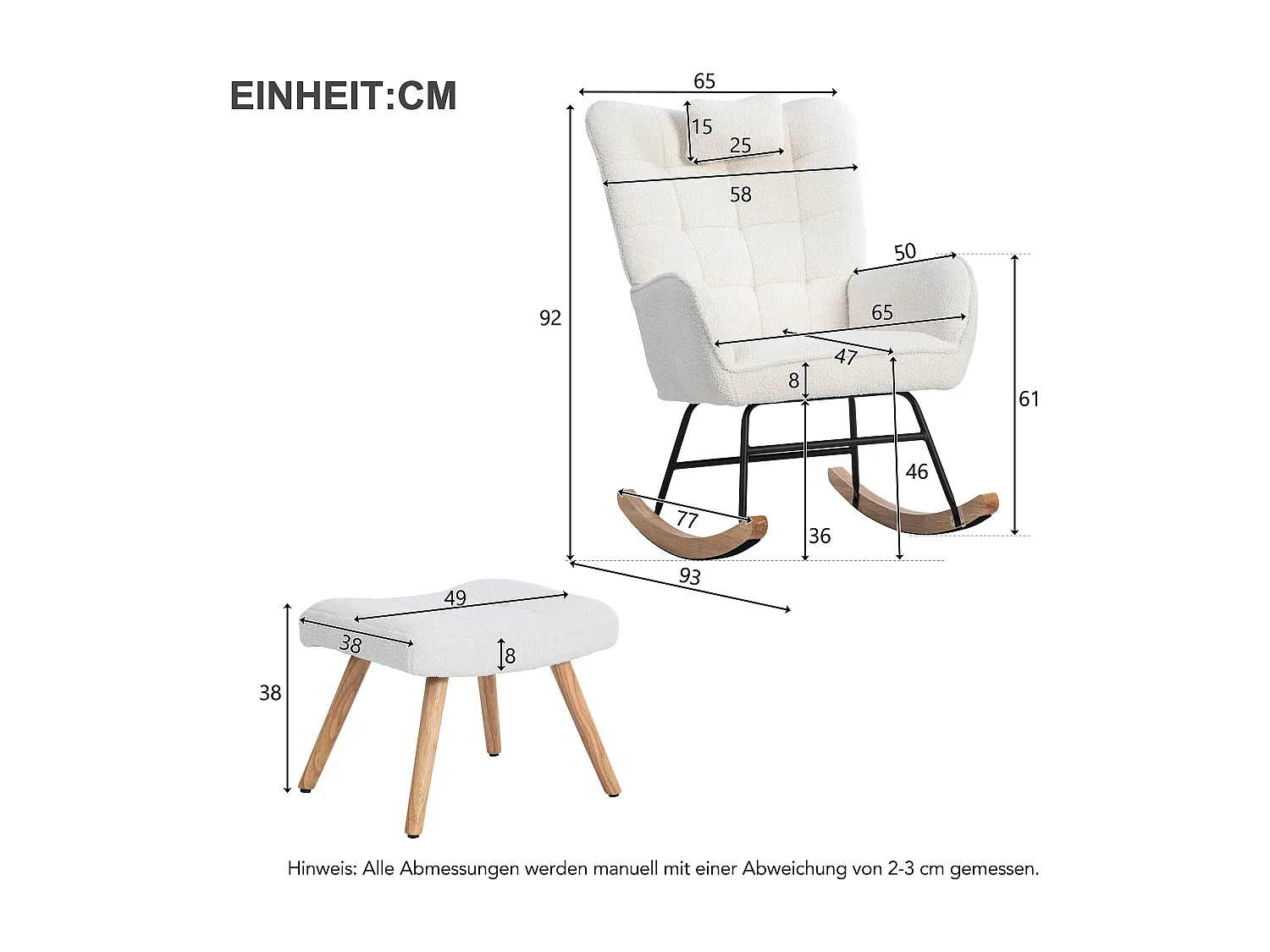 Poltrona de balanço branca, design ergonómico, base em borracha robusta, branca