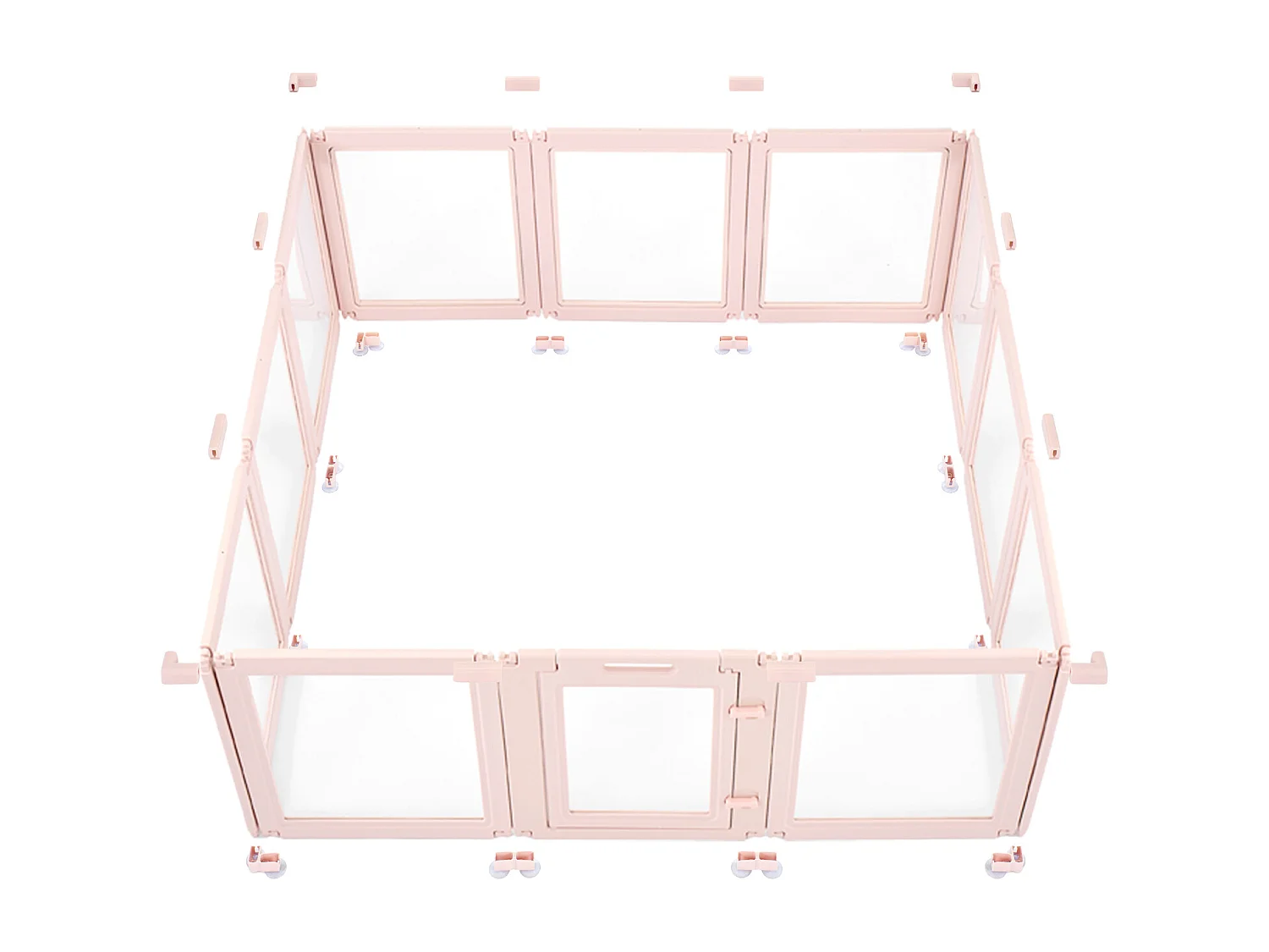 Worpbox SucceBuy voor Hond, 154 x 150 x 60 cm, Werpkist voor Puppy's, met Transparante Ramen en Slot, Lichtroze Frame