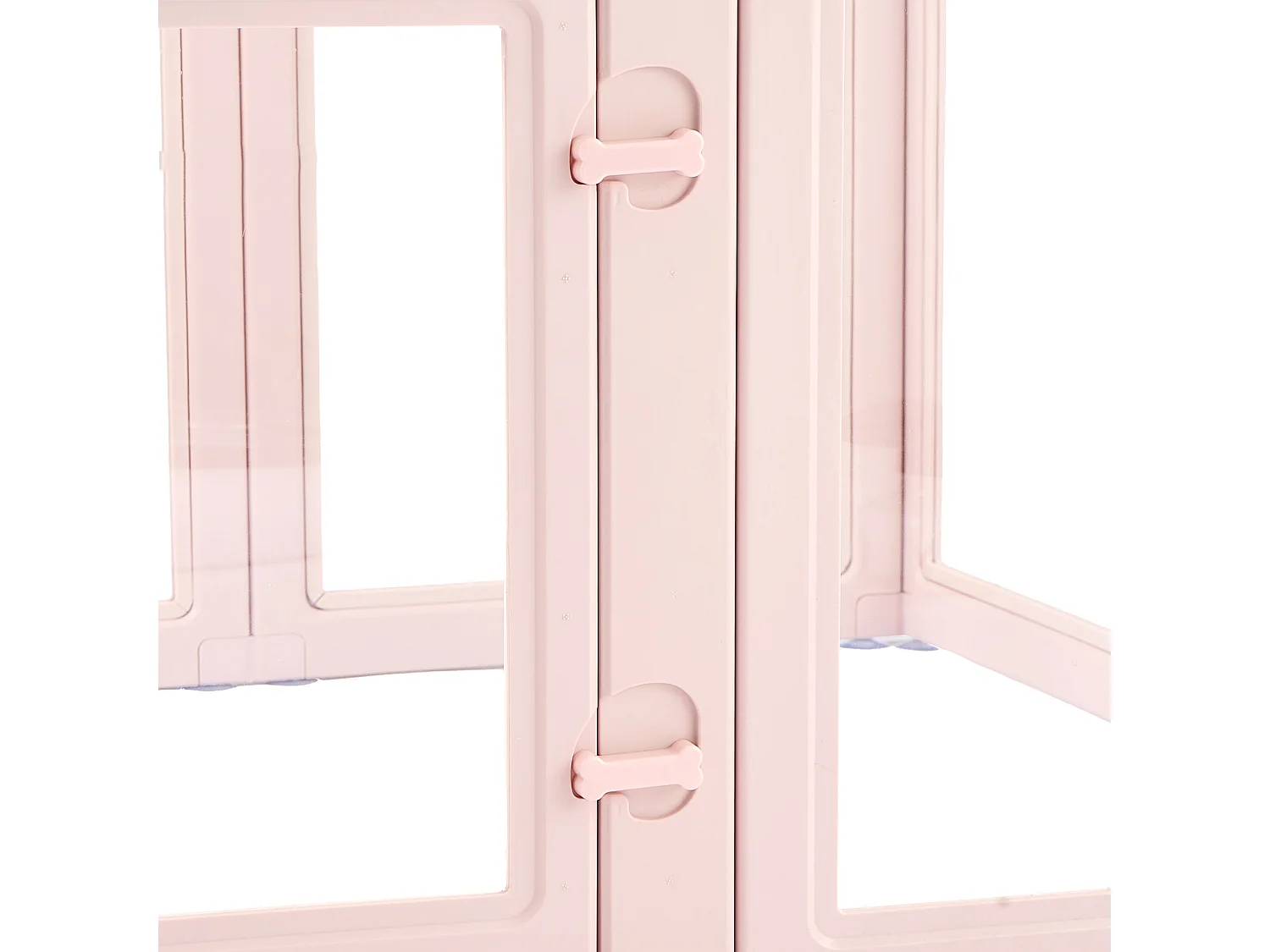 Worpbox SucceBuy voor Hond, 154 x 150 x 60 cm, Werpkist voor Puppy's, met Transparante Ramen en Slot, Lichtroze Frame