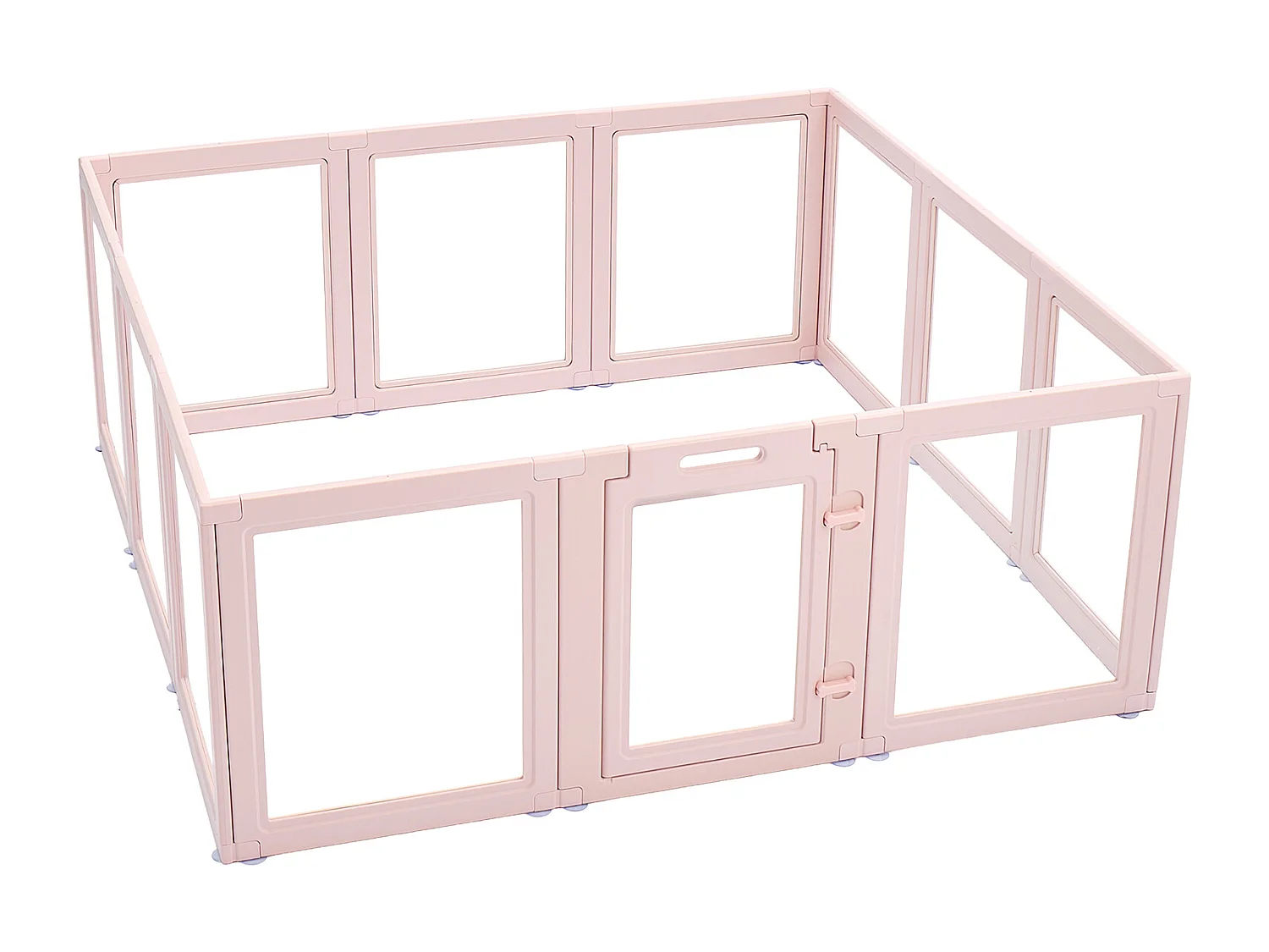 Worpbox SucceBuy voor Hond, 154 x 150 x 60 cm, Werpkist voor Puppy's, met Transparante Ramen en Slot, Lichtroze Frame