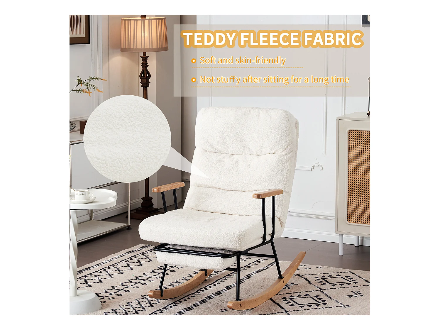 Sillón mecedora cómodo con mecanismo de ajuste por gravedad y reposapiés manual, blanco