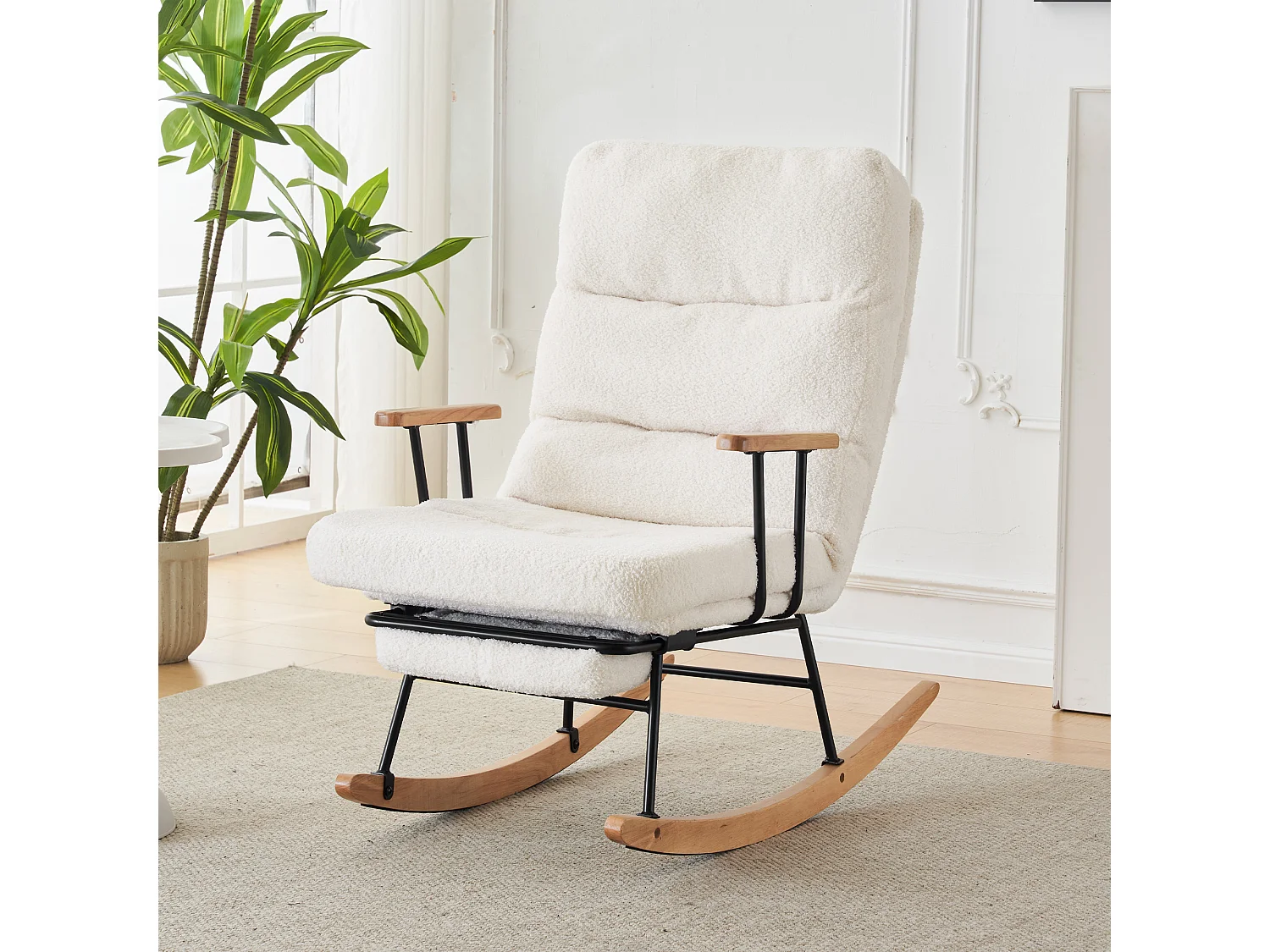 Fauteuil à bascule confortable avec mécanisme de réglage par gravité et repose-pieds manuel, blanc