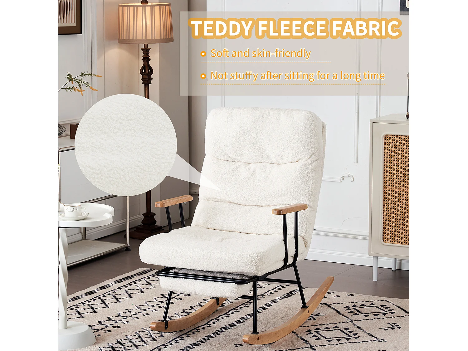 Fauteuil à bascule confortable avec mécanisme de réglage par gravité et repose-pieds manuel, blanc