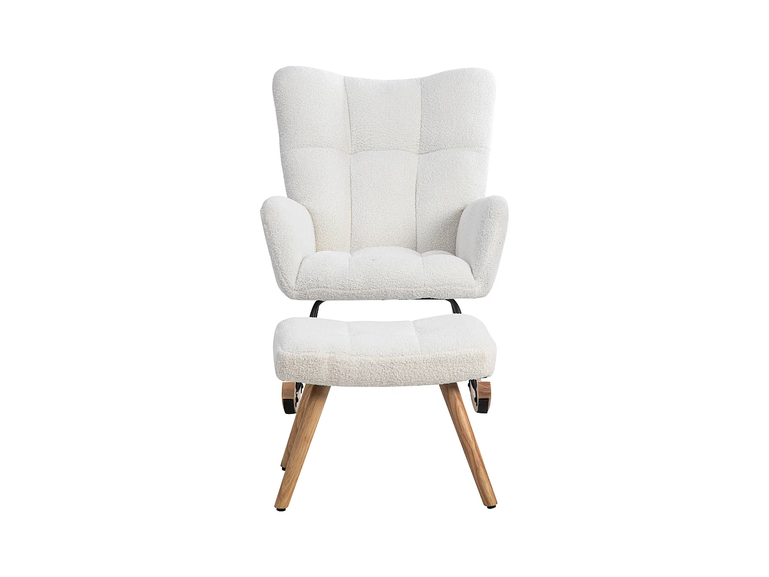 Sillón mecedora con reposapiés, estructura robusta de madera de caucho, Teddy, blanco