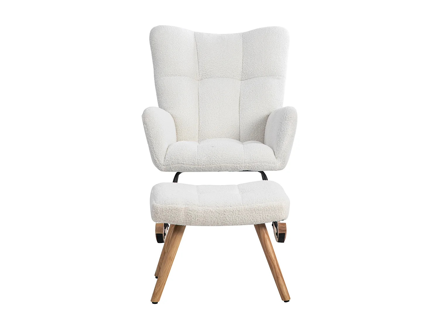 Fauteuil à bascule avec repose-pieds, structure robuste en bois d'hévéa, Teddy, blanc