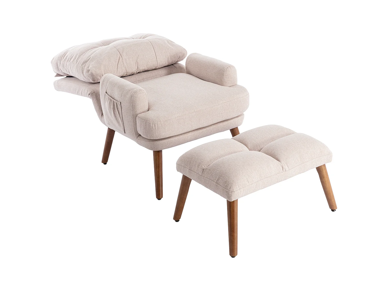 Fauteuil avec repose-pieds, dossier réglable en cinq positions, fonction inclinable,beige