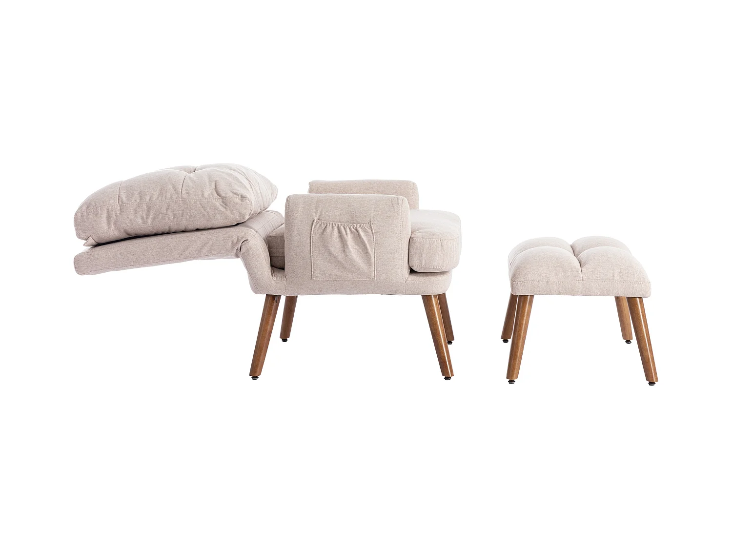 Fauteuil avec repose-pieds, dossier réglable en cinq positions, fonction inclinable,beige