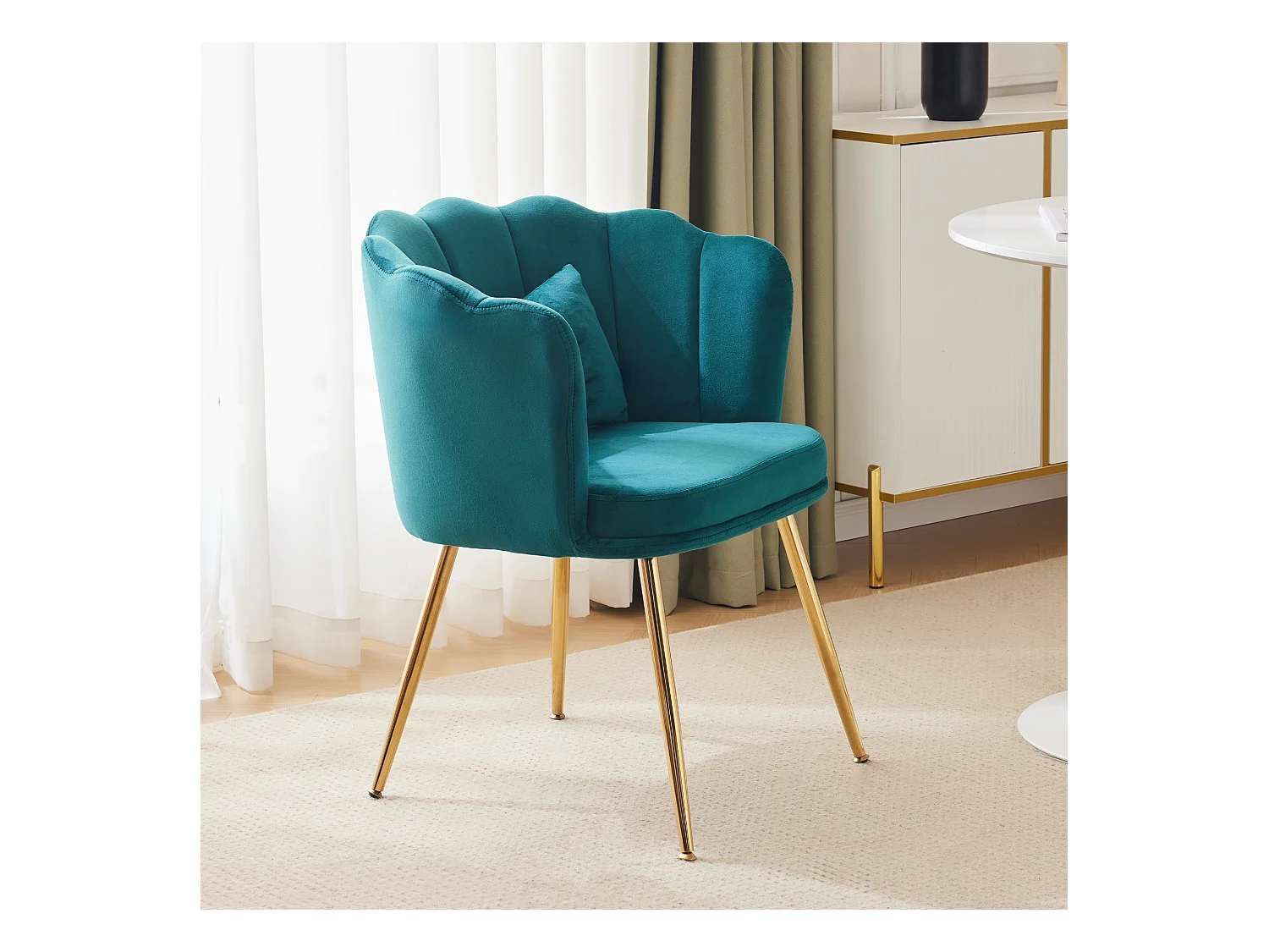 Fauteuil avec dossier en forme de pétales, coussins en forme de papillon,velours,Vert