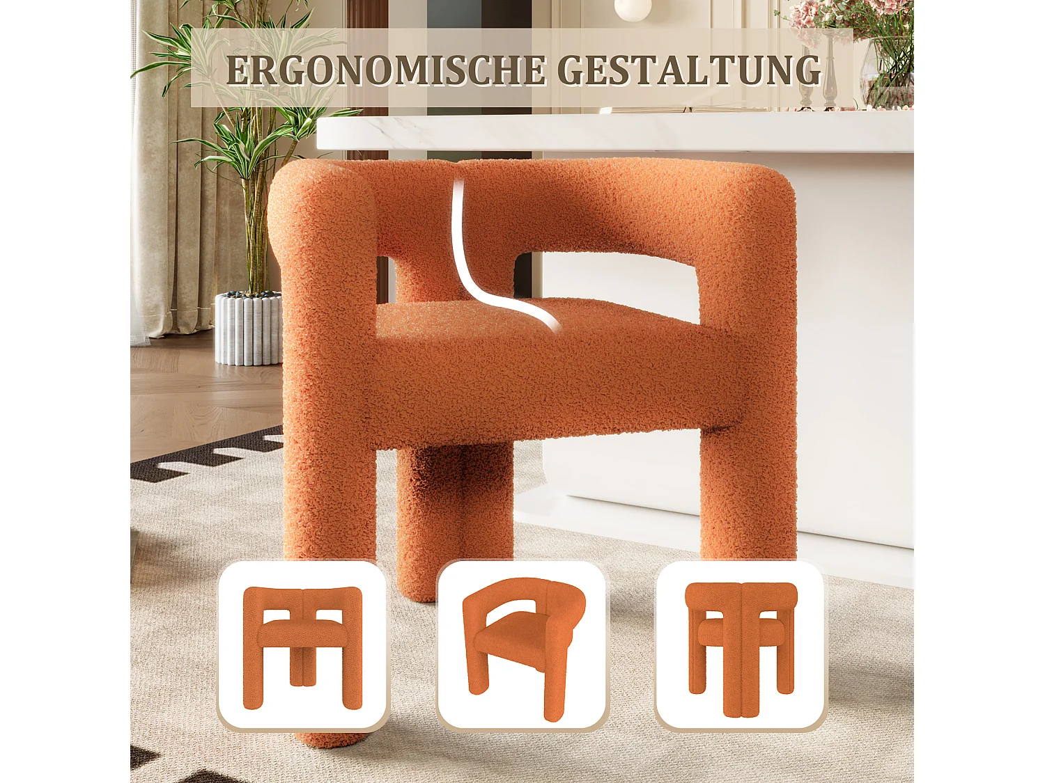 Fauteuil, tissu velours teddy,Orange