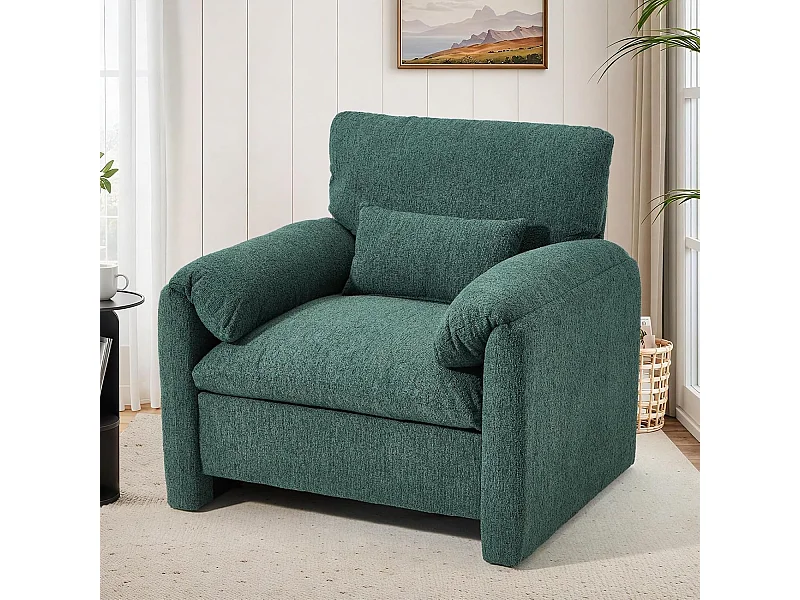 YODOLLA XXL Ohrensessel mit Armlehnen aus Chenille, moderner Relaxsessel für Wohnzimmer & Schlafzimmer, Grün