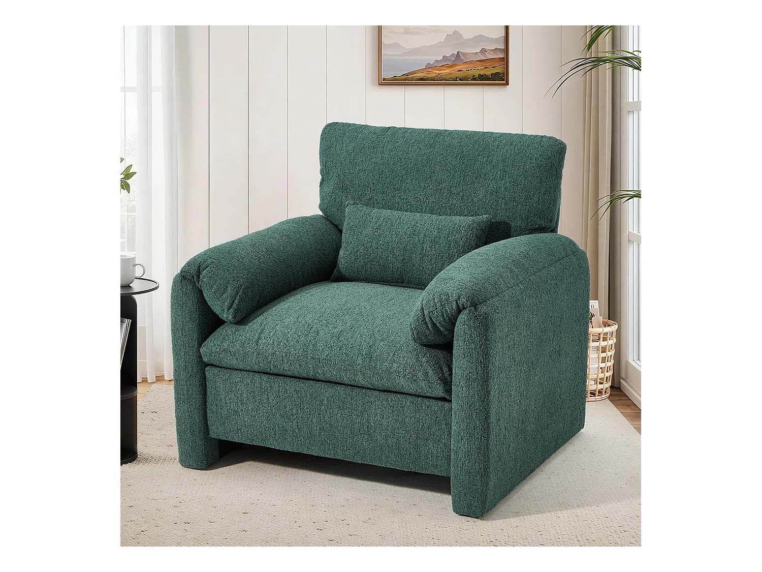 YODOLLA XXL Ohrensessel mit Armlehnen aus Chenille, moderner Relaxsessel für Wohnzimmer & Schlafzimmer, Grün