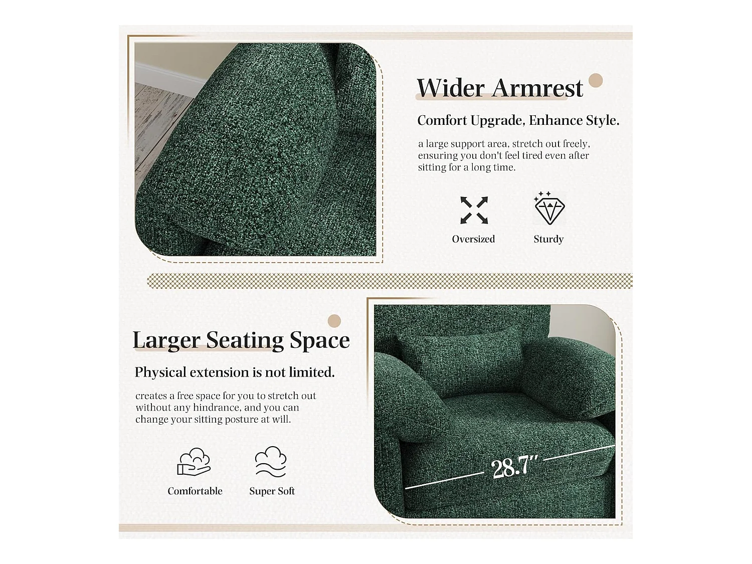 YODOLLA XXL Ohrensessel mit Armlehnen aus Chenille, moderner Relaxsessel für Wohnzimmer & Schlafzimmer, Grün