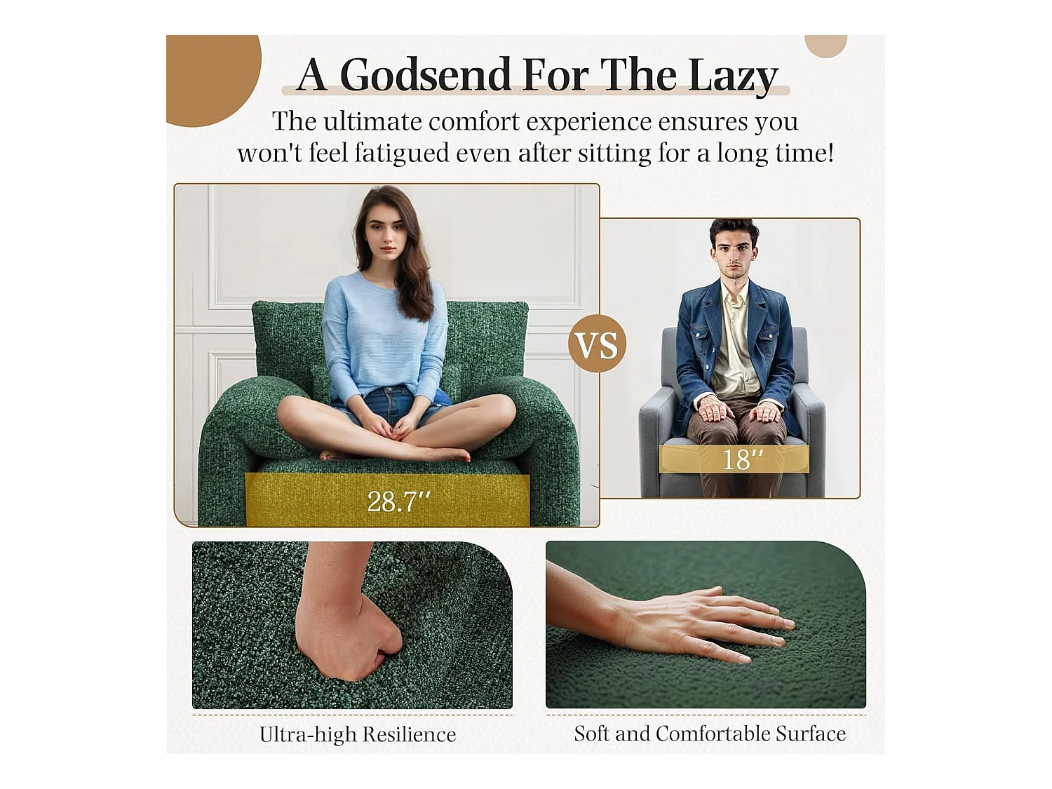 YODOLLA XXL Ohrensessel mit Armlehnen aus Chenille, moderner Relaxsessel für Wohnzimmer & Schlafzimmer, Grün