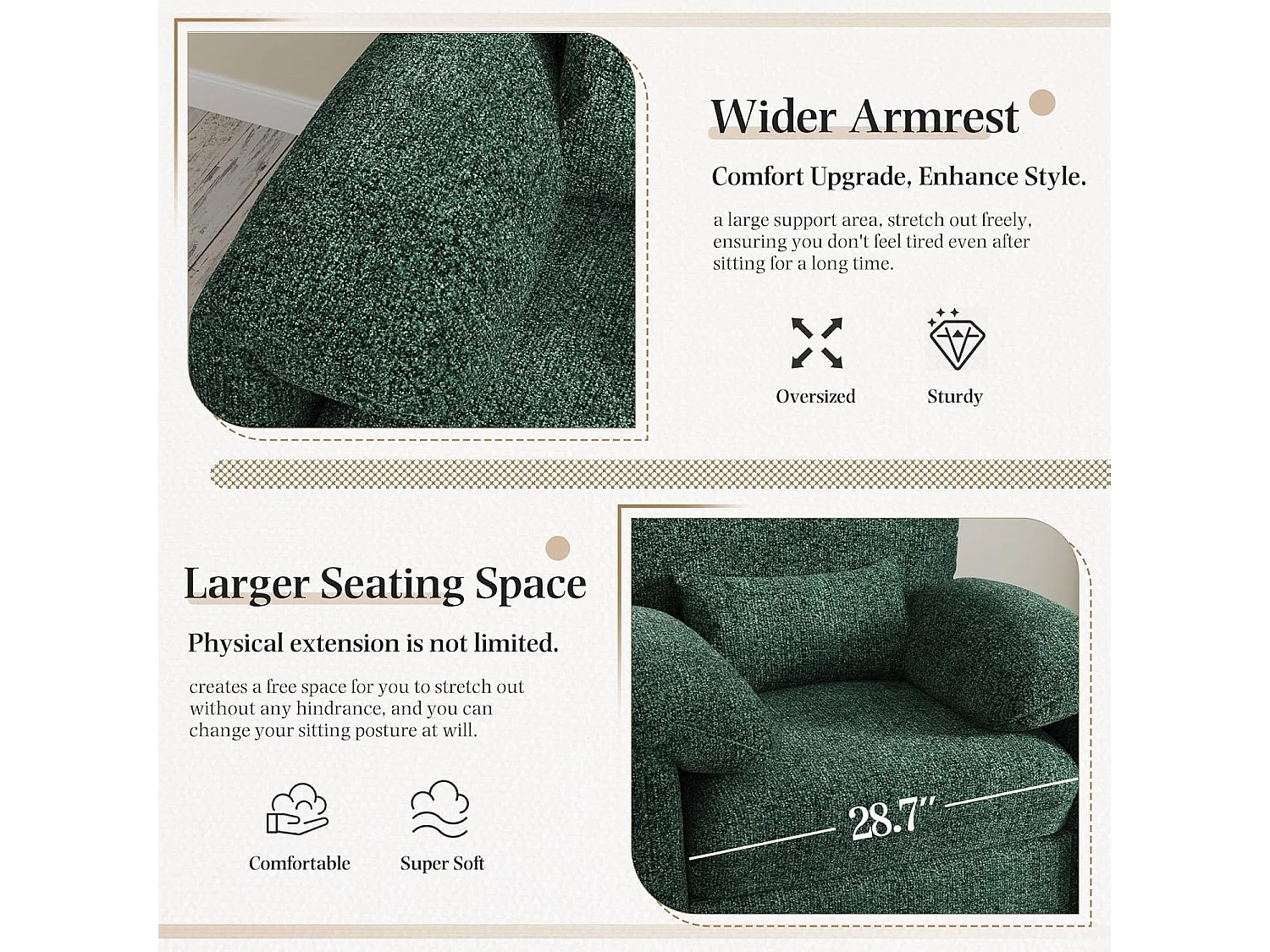 YODOLLA XXL Ohrensessel mit Armlehnen aus Chenille, moderner Relaxsessel für Wohnzimmer & Schlafzimmer, Grün